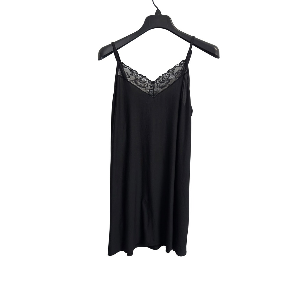 Joyspun Womens Black Lace Trim Chemise Nightgown Size M 8-10 Adjustable Strap